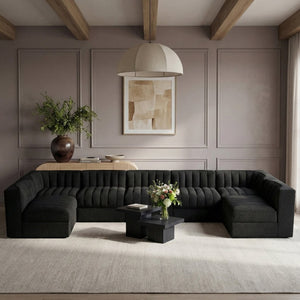 Meridian Furniture Rummi Channel Tufted Velvet Seven Piece Modular Sectional for Large Living Rooms 660Black-Sec7B