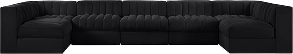 Meridian Furniture Rummi Channel Tufted Velvet Seven Piece Modular Sectional for Large Living Rooms 660Black-Sec7B