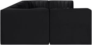 Meridian Furniture Rummi Channel Tufted Velvet Seven Piece Modular Sectional for Large Living Rooms 660Black-Sec7B