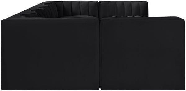 Meridian Furniture Rummi Channel Tufted Velvet Seven Piece Modular Sectional for Large Living Rooms 660Black-Sec7B