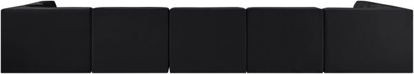 Meridian Furniture Rummi Channel Tufted Velvet Seven Piece Modular Sectional for Large Living Rooms 660Black-Sec7B