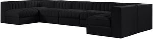 Meridian Furniture Rummi Channel Tufted Velvet Seven Piece Modular Sectional for Large Living Rooms 660Black-Sec7B