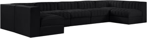 Meridian Furniture Rummi Channel Tufted Velvet Seven Piece Modular Sectional for Large Living Rooms 660Black-Sec7B