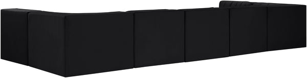 Meridian Furniture Rummi Channel Tufted Velvet Seven Piece Modular Sectional for Large Living Rooms 660Black-Sec7B