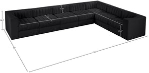 Meridian Furniture Rummi Seven Piece Modular Sectional Channel Tufted Velvet Low Profile Living Room 660Black-Sec7C