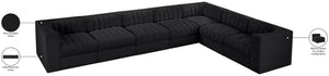 Meridian Furniture Rummi Seven Piece Modular Sectional Channel Tufted Velvet Low Profile Living Room 660Black-Sec7C