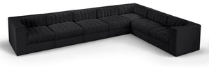 Meridian Furniture Rummi Seven Piece Modular Sectional Channel Tufted Velvet Low Profile Living Room 660Black-Sec7C