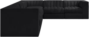 Meridian Furniture Rummi Seven Piece Modular Sectional Channel Tufted Velvet Low Profile Living Room 660Black-Sec7C