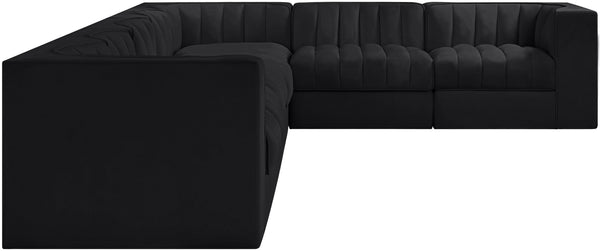 Meridian Furniture Rummi Seven Piece Modular Sectional Channel Tufted Velvet Low Profile Living Room 660Black-Sec7C