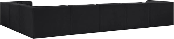 Meridian Furniture Rummi Seven Piece Modular Sectional Channel Tufted Velvet Low Profile Living Room 660Black-Sec7C