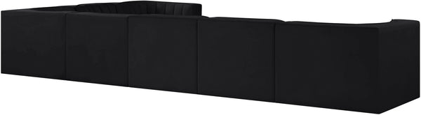 Meridian Furniture Rummi Seven Piece Modular Sectional Channel Tufted Velvet Low Profile Living Room 660Black-Sec7C