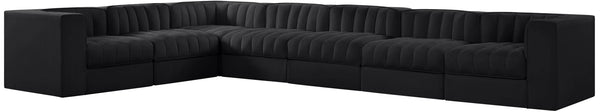 Meridian Furniture Rummi Seven Piece Modular Sectional Channel Tufted Velvet Low Profile Living Room 660Black-Sec7C