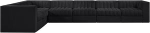 Meridian Furniture Rummi Seven Piece Modular Sectional Channel Tufted Velvet Low Profile Living Room 660Black-Sec7C