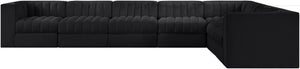 Meridian Furniture Rummi Seven Piece Modular Sectional Channel Tufted Velvet Low Profile Living Room 660Black-Sec7C