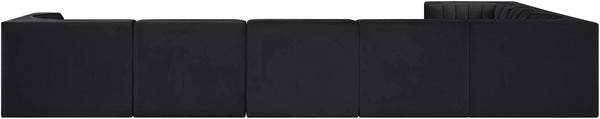 Meridian Furniture Rummi Seven Piece Modular Sectional Channel Tufted Velvet Low Profile Living Room 660Black-Sec7C