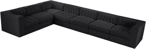 Meridian Furniture Rummi Seven Piece Modular Sectional Channel Tufted Velvet Low Profile Living Room 660Black-Sec7C