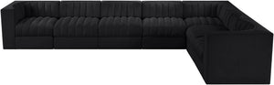 Meridian Furniture Rummi Seven Piece Modular Sectional Channel Tufted Velvet Low Profile Living Room 660Black-Sec7C