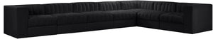 Meridian Furniture Rummi Seven Piece Modular Sectional Channel Tufted Velvet Low Profile Living Room 660Black-Sec7C