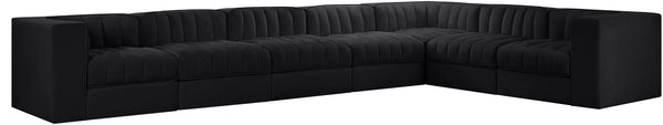 Meridian Furniture Rummi Seven Piece Modular Sectional Channel Tufted Velvet Low Profile Living Room 660Black-Sec7C