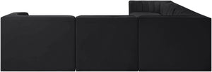 Meridian Furniture Rummi Seven Piece Modular Sectional Channel Tufted Velvet Low Profile Living Room 660Black-Sec7C