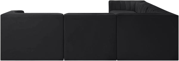 Meridian Furniture Rummi Seven Piece Modular Sectional Channel Tufted Velvet Low Profile Living Room 660Black-Sec7C