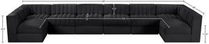 Meridian Furniture Rummi Eight Piece Modular Sectional Black Velvet Channel Tufted Living Room Sofa 660Black-Sec8A
