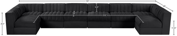 Meridian Furniture Rummi Eight Piece Modular Sectional Black Velvet Channel Tufted Living Room Sofa 660Black-Sec8A