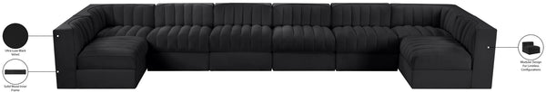 Meridian Furniture Rummi Eight Piece Modular Sectional Black Velvet Channel Tufted Living Room Sofa 660Black-Sec8A