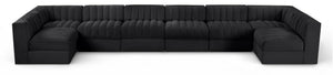 Meridian Furniture Rummi Eight Piece Modular Sectional Black Velvet Channel Tufted Living Room Sofa 660Black-Sec8A
