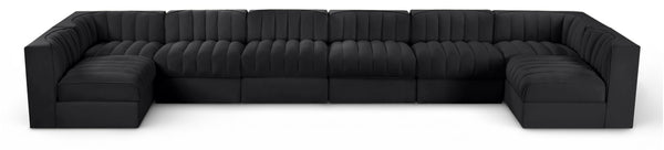 Meridian Furniture Rummi Eight Piece Modular Sectional Black Velvet Channel Tufted Living Room Sofa 660Black-Sec8A