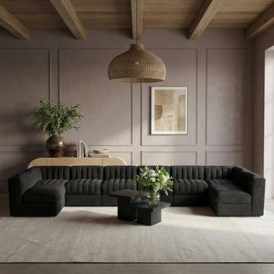 Meridian Furniture Rummi Eight Piece Modular Sectional Black Velvet Channel Tufted Living Room Sofa 660Black-Sec8A