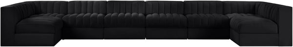 Meridian Furniture Rummi Eight Piece Modular Sectional Black Velvet Channel Tufted Living Room Sofa 660Black-Sec8A