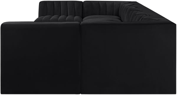 Meridian Furniture Rummi Eight Piece Modular Sectional Black Velvet Channel Tufted Living Room Sofa 660Black-Sec8A
