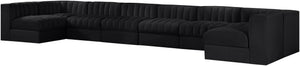 Meridian Furniture Rummi Eight Piece Modular Sectional Black Velvet Channel Tufted Living Room Sofa 660Black-Sec8A