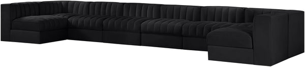 Meridian Furniture Rummi Eight Piece Modular Sectional Black Velvet Channel Tufted Living Room Sofa 660Black-Sec8A