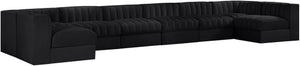 Meridian Furniture Rummi Eight Piece Modular Sectional Black Velvet Channel Tufted Living Room Sofa 660Black-Sec8A