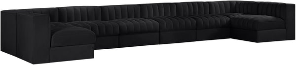 Meridian Furniture Rummi Eight Piece Modular Sectional Black Velvet Channel Tufted Living Room Sofa 660Black-Sec8A