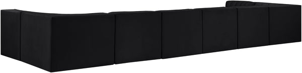 Meridian Furniture Rummi Eight Piece Modular Sectional Black Velvet Channel Tufted Living Room Sofa 660Black-Sec8A