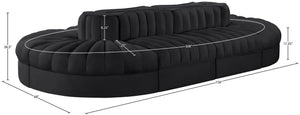 Meridian Furniture Rummi Eight Piece Modular Sectional Velvet Channel Tufted Contemporary Living Room Sofa 660Black-Sec8B