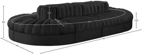 Meridian Furniture Rummi Eight Piece Modular Sectional Velvet Channel Tufted Contemporary Living Room Sofa 660Black-Sec8B