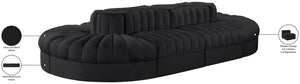 Meridian Furniture Rummi Eight Piece Modular Sectional Velvet Channel Tufted Contemporary Living Room Sofa 660Black-Sec8B