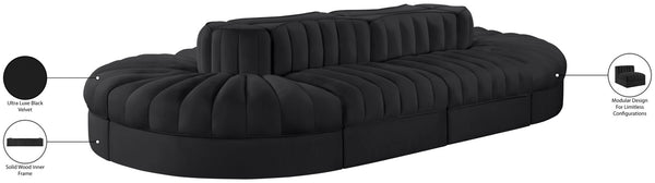 Meridian Furniture Rummi Eight Piece Modular Sectional Velvet Channel Tufted Contemporary Living Room Sofa 660Black-Sec8B