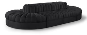 Meridian Furniture Rummi Eight Piece Modular Sectional Velvet Channel Tufted Contemporary Living Room Sofa 660Black-Sec8B