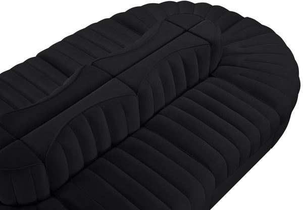 Meridian Furniture Rummi Eight Piece Modular Sectional Velvet Channel Tufted Contemporary Living Room Sofa 660Black-Sec8B