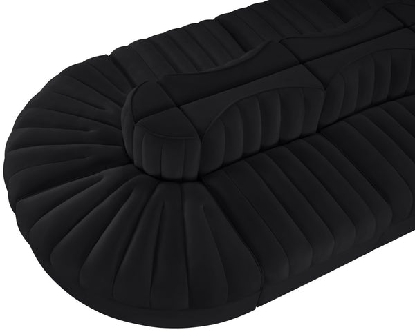 Meridian Furniture Rummi Eight Piece Modular Sectional Velvet Channel Tufted Contemporary Living Room Sofa 660Black-Sec8B