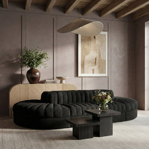 Meridian Furniture Rummi Eight Piece Modular Sectional Velvet Channel Tufted Contemporary Living Room Sofa 660Black-Sec8B