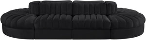 Meridian Furniture Rummi Eight Piece Modular Sectional Velvet Channel Tufted Contemporary Living Room Sofa 660Black-Sec8B