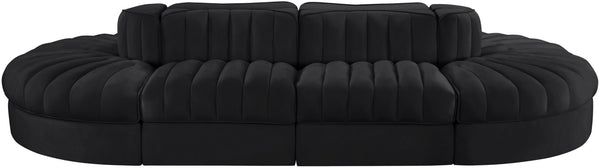 Meridian Furniture Rummi Eight Piece Modular Sectional Velvet Channel Tufted Contemporary Living Room Sofa 660Black-Sec8B