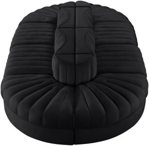 Meridian Furniture Rummi Eight Piece Modular Sectional Velvet Channel Tufted Contemporary Living Room Sofa 660Black-Sec8B