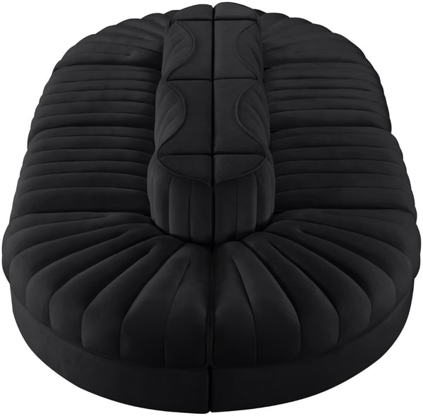 Meridian Furniture Rummi Eight Piece Modular Sectional Velvet Channel Tufted Contemporary Living Room Sofa 660Black-Sec8B